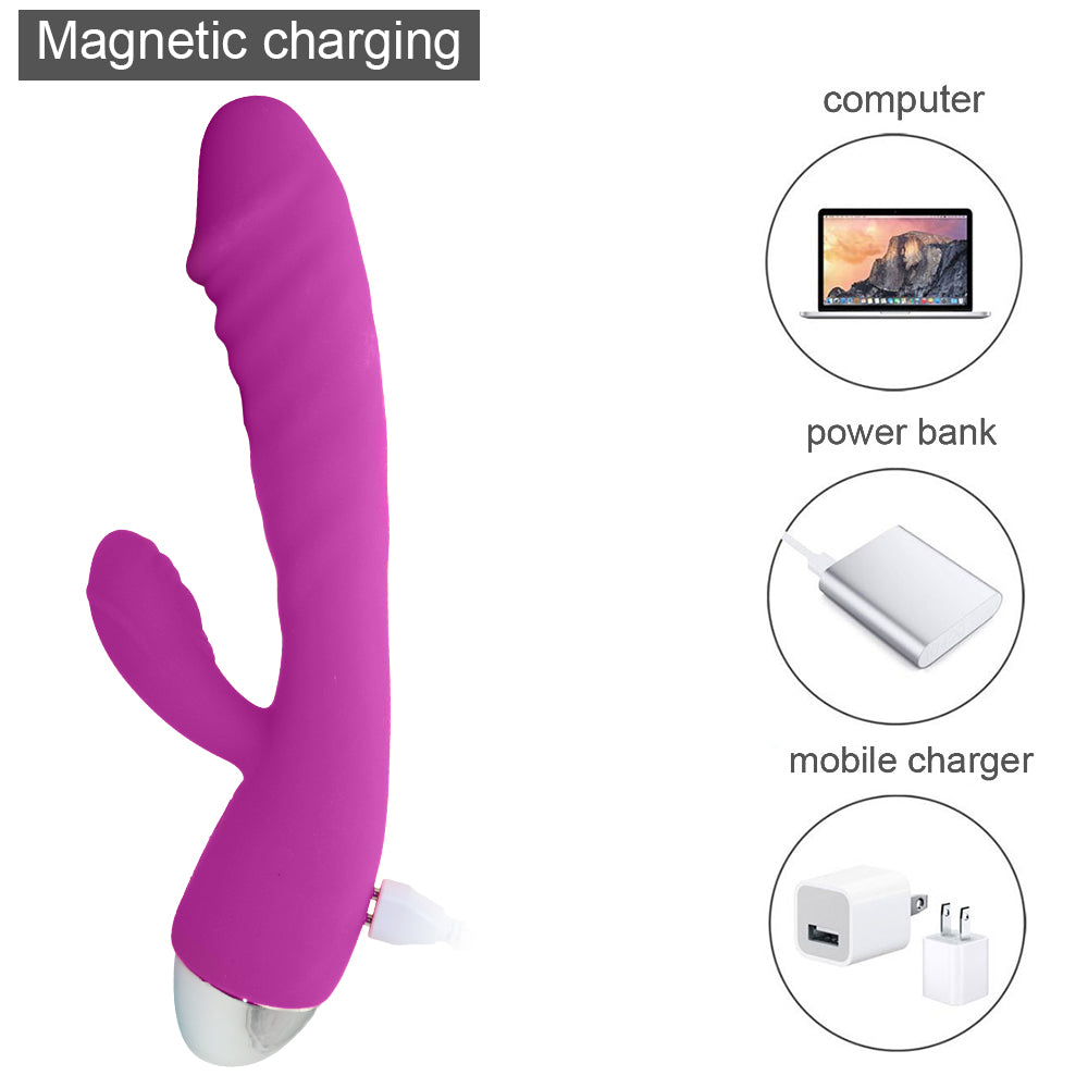 Thrusting Rabbit Vibrator and 10 Vibration Modes Waterproof G Spot Clitoral Stimulator Rechargeable Telescopic Dildo Vibrator Silicone Sex Toy for Women