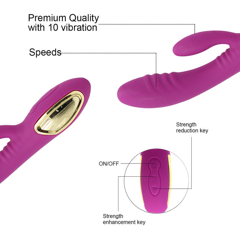 Thrusting Rabbit Vibrator with 2 Powerful Thrusting Actions 10 Vibration Modes for G Spot Clitoris Stimulation Waterproof Dildo Bunny Vibrator Personal Sex Toy for Women