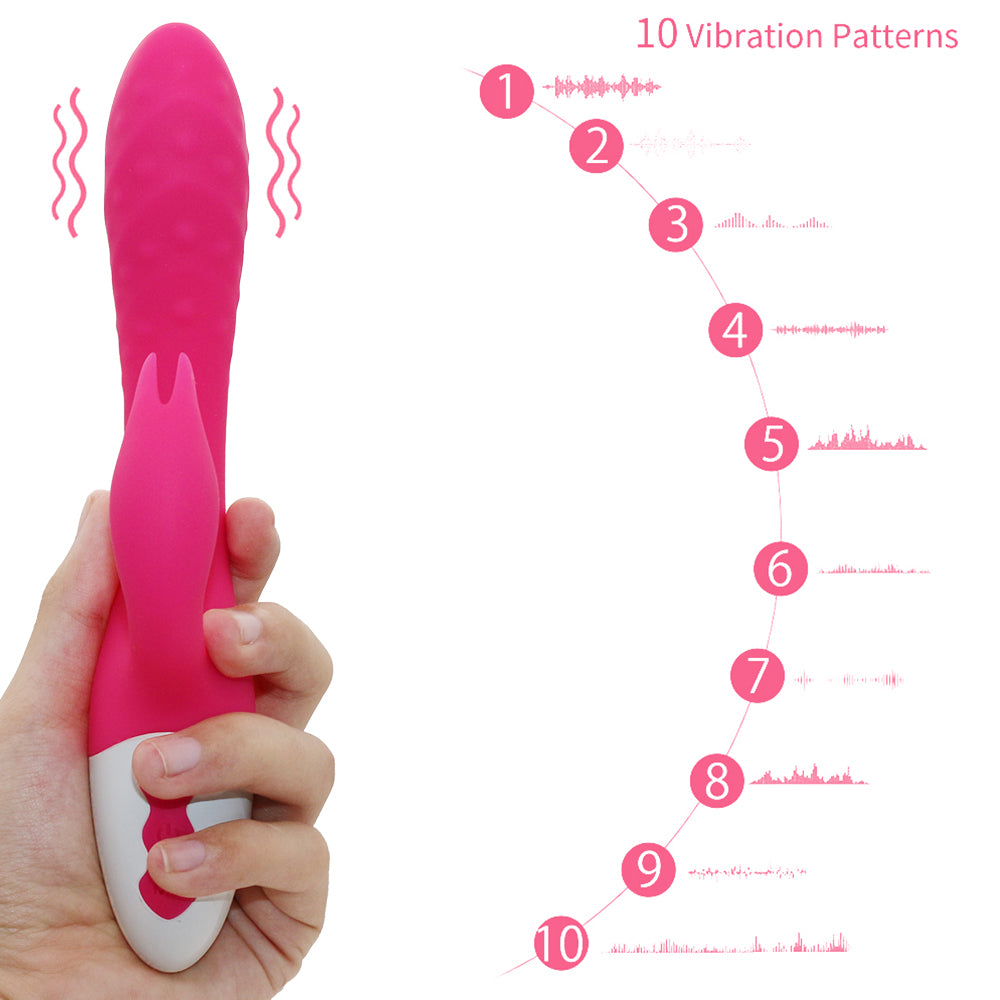 Rechargeable Rabbit Vibrator Silicone Clit Stimulator with 3 Powerful Thrusting Actions 10 Vibration Modes for G Spot Clitoris Stimulation Waterproof Dildo Vibrator Personal Adult Sex Toy for Women