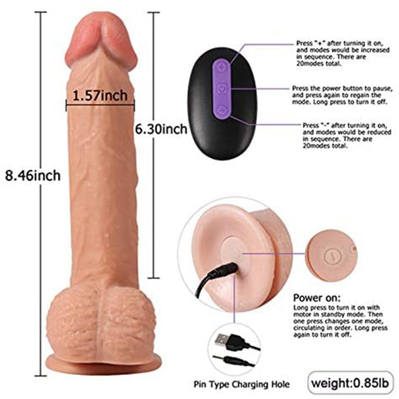 Realistic Ultra-Soft Dildo for Beginners with Flared Suction Cup Base for Hands-Free Play, Flexible Dildo with Curved Shaft and Balls for Vaginal G-spot and Anal Prostate Play 6.7 Inch