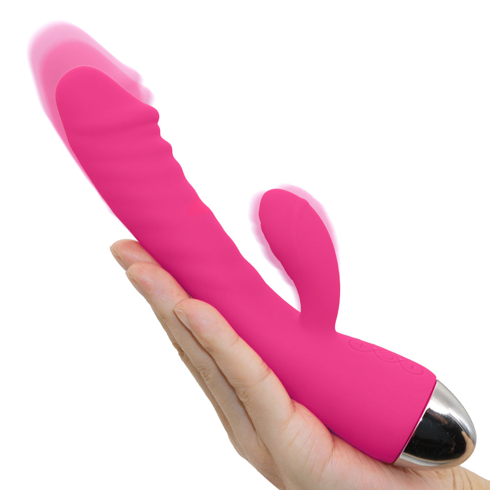 Thrusting Rabbit Vibrator and 10 Vibration Modes Waterproof G Spot Clitoral Stimulator Rechargeable Telescopic Dildo Vibrator Silicone Sex Toy for Women