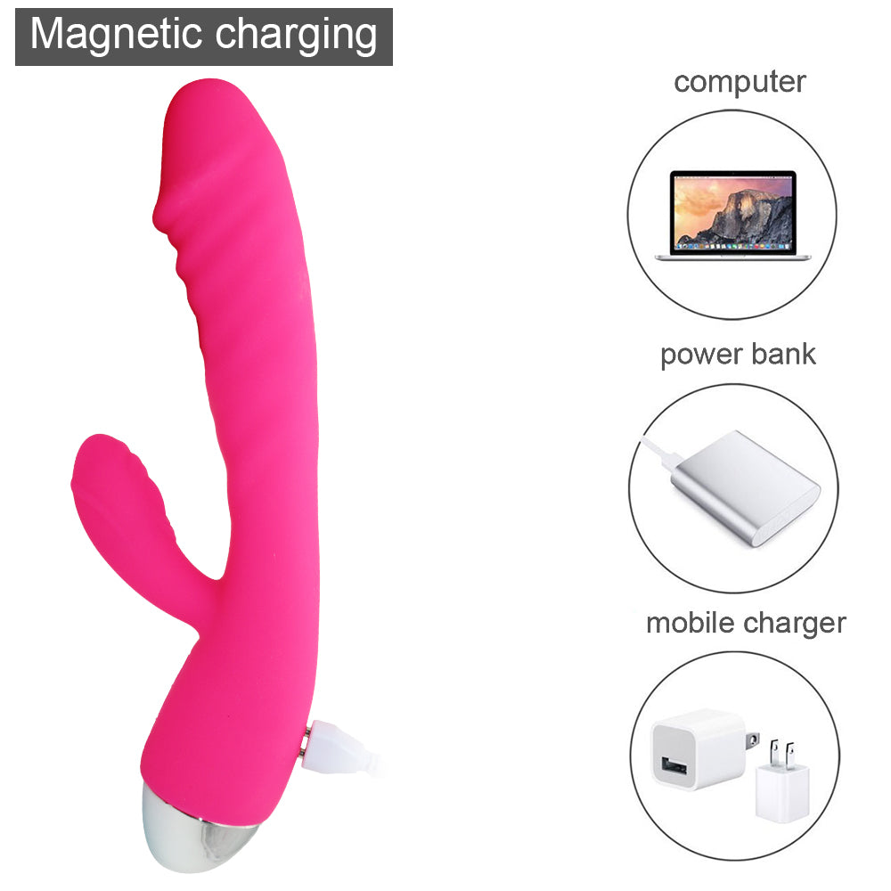 Thrusting Rabbit Vibrator and 10 Vibration Modes Waterproof G Spot Clitoral Stimulator Rechargeable Telescopic Dildo Vibrator Silicone Sex Toy for Women