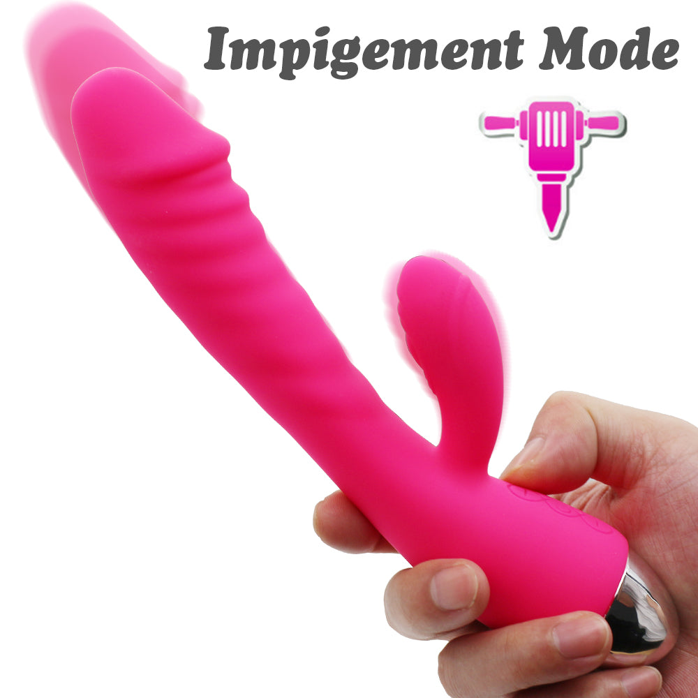 Thrusting Rabbit Vibrator and 10 Vibration Modes Waterproof G Spot Clitoral Stimulator Rechargeable Telescopic Dildo Vibrator Silicone Sex Toy for Women