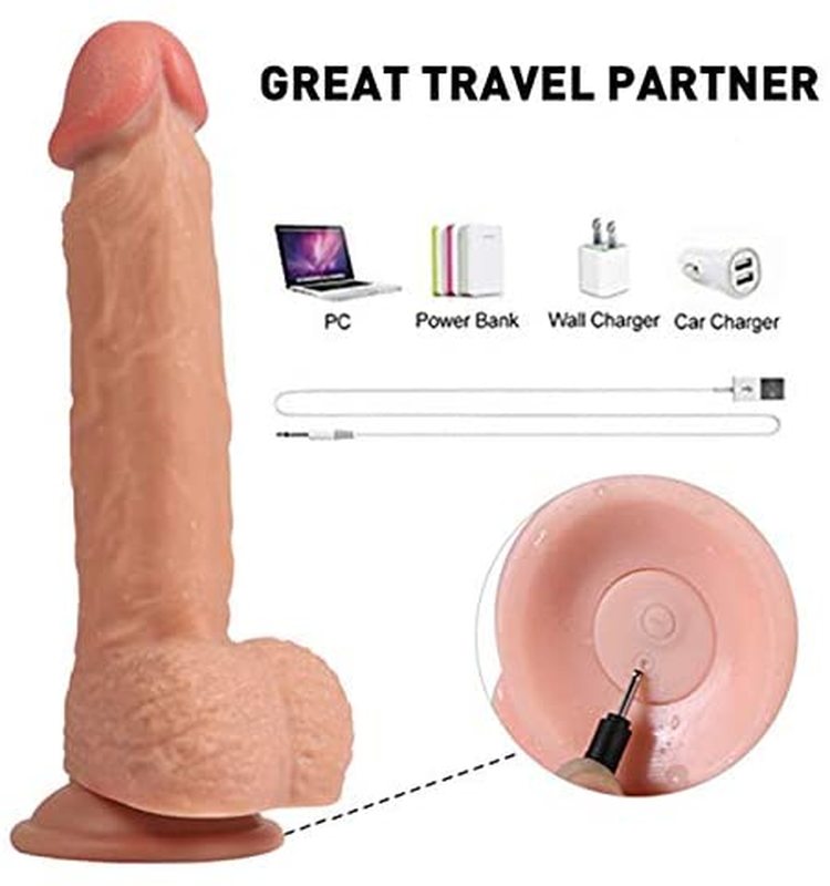 Realistic Ultra-Soft Dildo for Beginners with Flared Suction Cup Base for Hands-Free Play Flexible Dildo with Curved Shaft and Balls for Vaginal G-spot and Anal Prostate Play