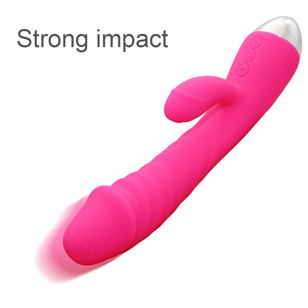 Thrusting Rabbit Vibrator and 10 Vibration Modes Waterproof G Spot Clitoral Stimulator Rechargeable Telescopic Dildo Vibrator Silicone Sex Toy for Women