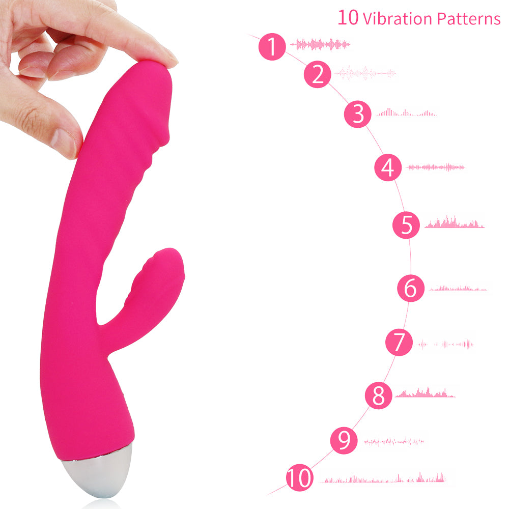 Thrusting Rabbit Vibrator and 10 Vibration Modes Waterproof G Spot Clitoral Stimulator Rechargeable Telescopic Dildo Vibrator Silicone Sex Toy for Women